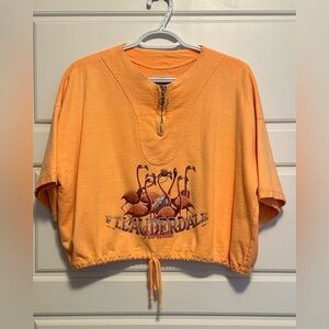 Orange/Coral Short Sleeve Fort Lauterdale Graphic Cropped Quarter Zip Sweater